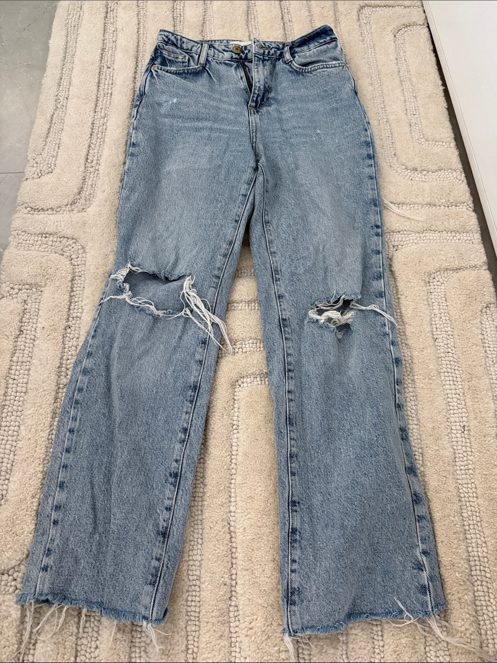 Zara Light Wash Distressed Straight-Leg Jeans - Classic Women's Denim